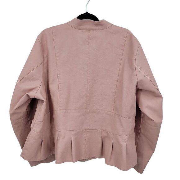Baccini Vegan Faux Leather Biker Jacket 3X Pink Pleated Peplum Zip Barbiecore - Picture 2 of 11